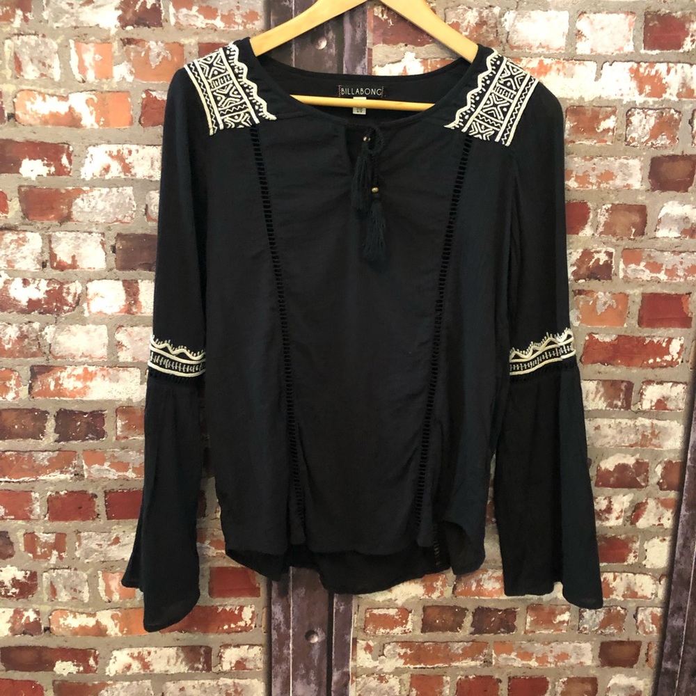 Billabong Boho Hippie Blouse w/ Bell Sleeves
